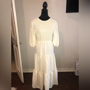 En Saison Smocked Tiered Dress - Small - Pale Yellow